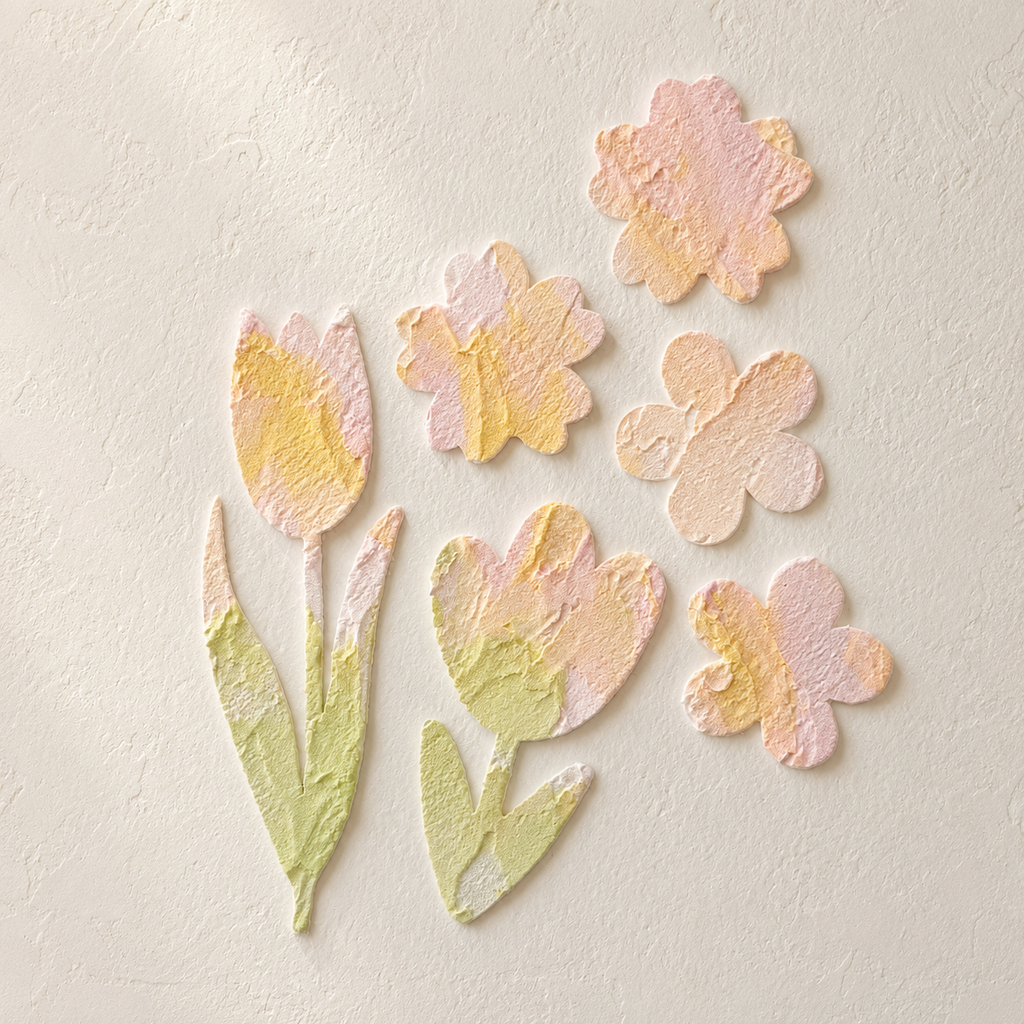 Blush Tulip Textured Wall Decal Set | Handmade Peel & Stick Plaster Art | Removable Floral Wall Decor