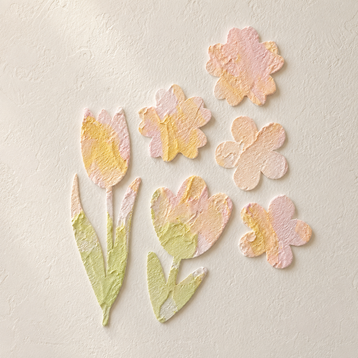 Blush Tulip Textured Wall Decal Set | Handmade Peel & Stick Plaster Art | Removable Floral Wall Decor