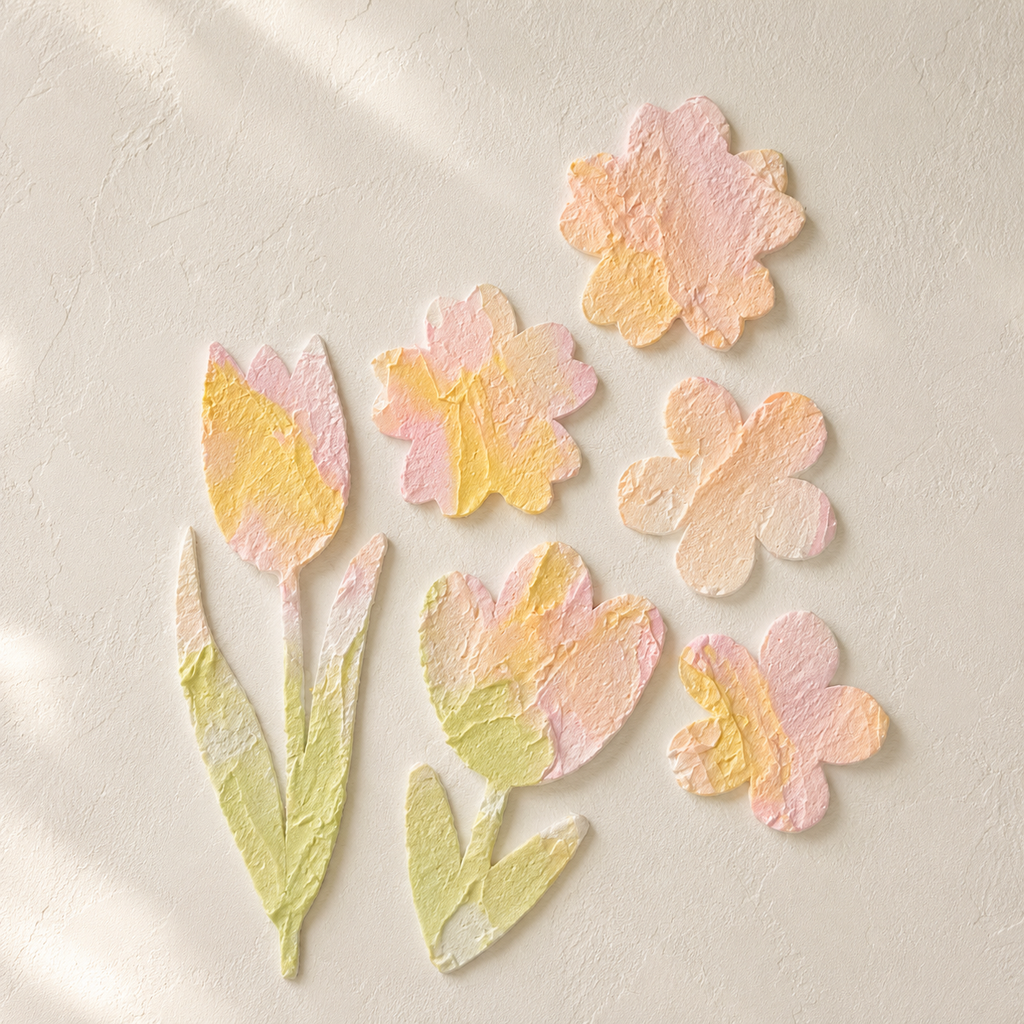 Blush Tulip Textured Wall Decal Set | Handmade Peel & Stick Plaster Art | Removable Floral Wall Decor