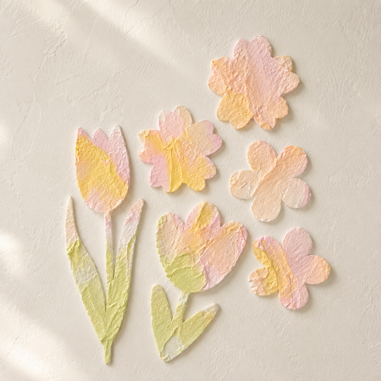 Blush Tulip Textured Wall Decal Set | Handmade Peel & Stick Plaster Art | Removable Floral Wall Decor
