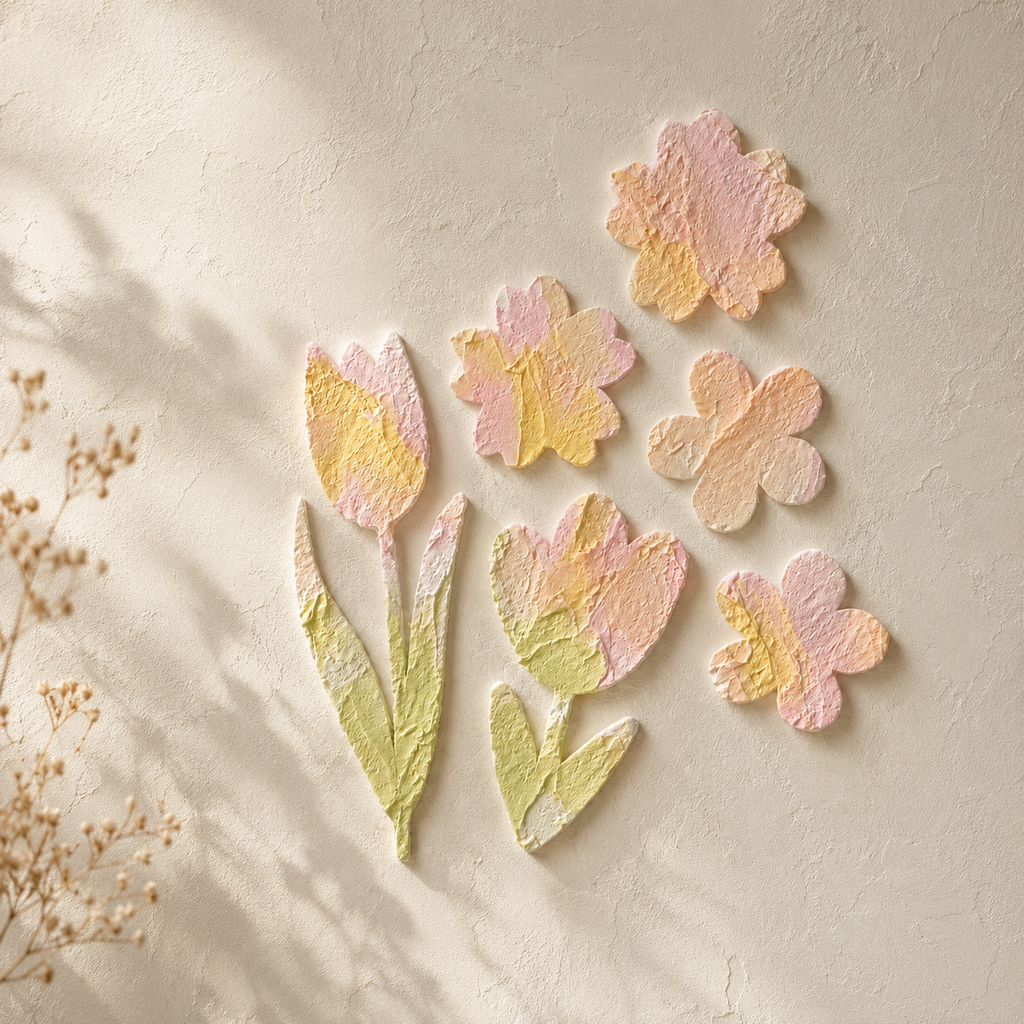 Blush Tulip Textured Wall Decal Set | Handmade Peel & Stick Plaster Art | Removable Floral Wall Decor
