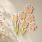 Blush Tulip Textured Wall Gallery Set | Handmade Peel & Stick Plaster Art | Removable Floral Wall Decor