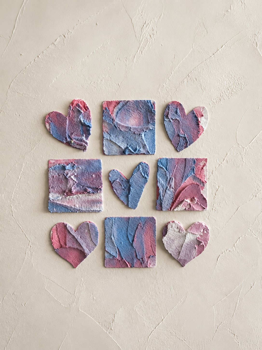 Pink & Lavender Heart Decor | Handmade Textured Plaster Vinyl Wall Decal Set | Removable Peel & Stick