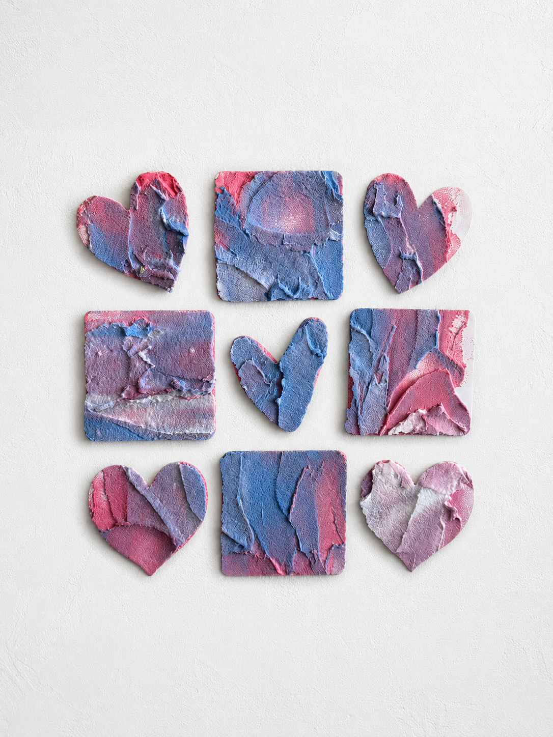 Pink & Lavender Heart Decor | Handmade Textured Plaster Vinyl Wall Decal Set | Removable Peel & Stick