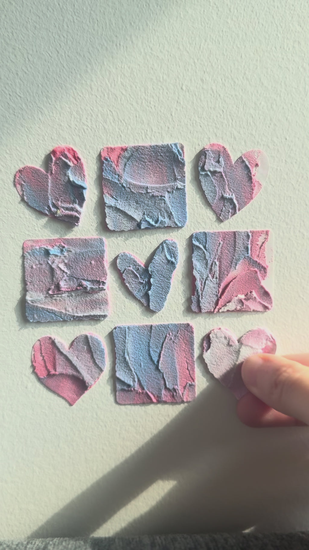 Pink & Lavender Heart Decor | Handmade Textured Plaster Vinyl Wall Decal Set | Removable Peel & Stick